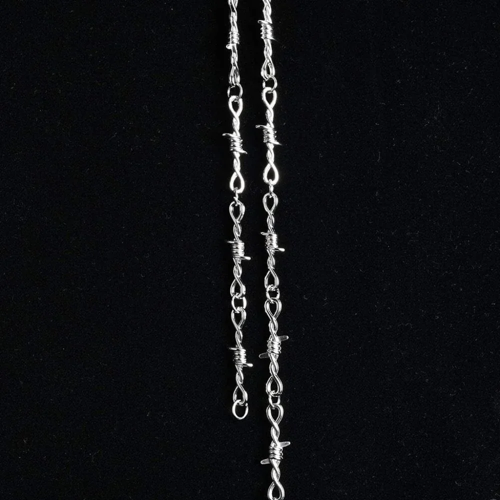Punk Gothic Thorns Metal Barbed Wire Chain Necklace Bracelet Silver Jewelry for_6